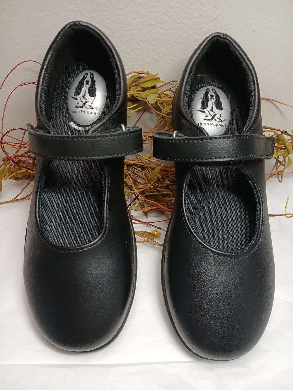 Hush Puppies Black Mary Jane Kids Dress Shoes with Hook Strap Leather